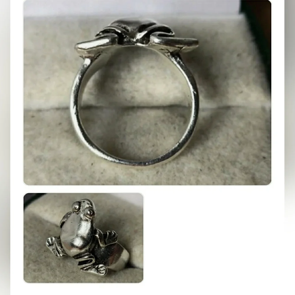 Silver Frog Reptile Ring Signet Biker Frog Animal Rare Vintage